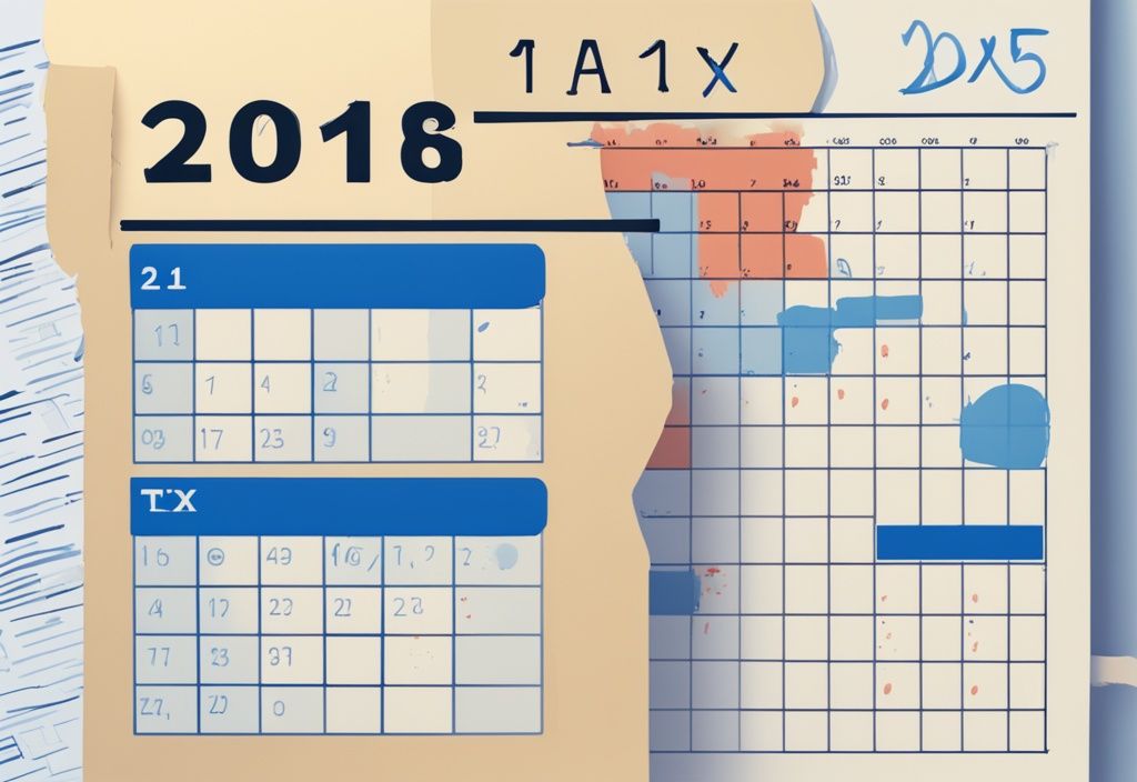 Moderne digitale Malerei mit blauem Farbschema, Kalender mit markierten und durchgestrichenen Terminen, die abgelaufene Steuerschulden symbolisieren.