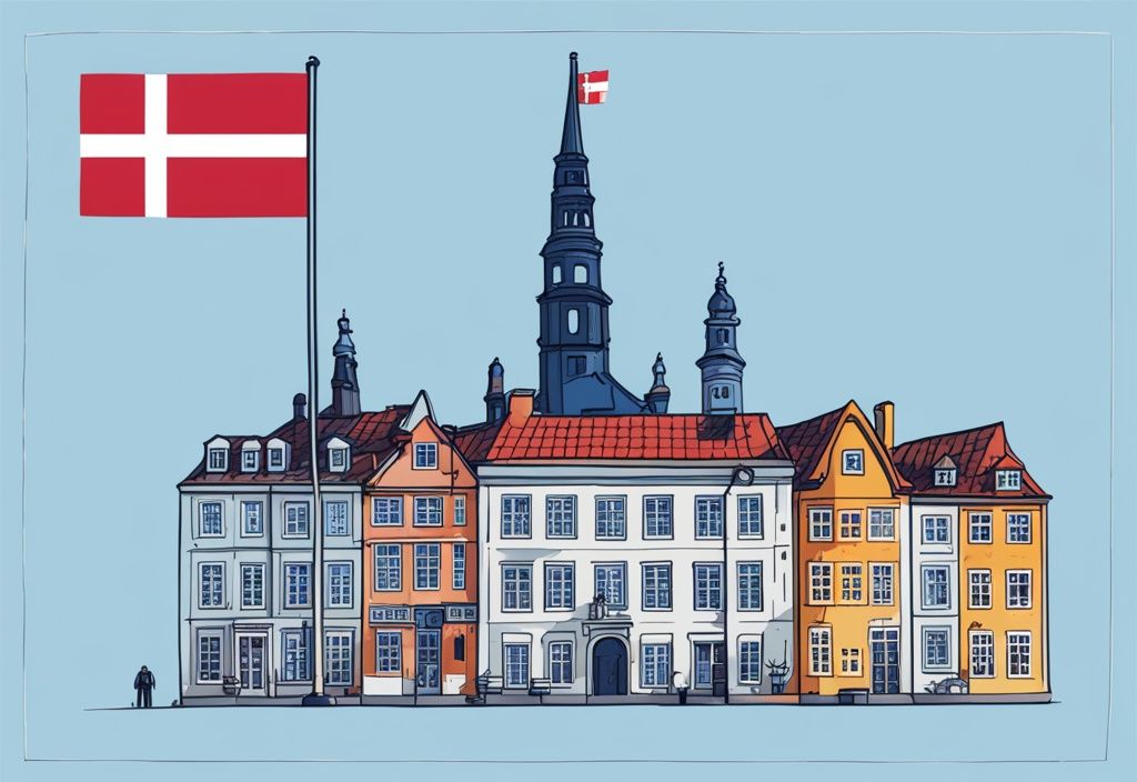 Moderne digitale Illustration eines Diagramms, das die Steuerquoten Dänemarks mit anderen Ländern vergleicht und die Frage "wie hoch sind die Steuern in Dänemark" hervorhebt, mit Schwerpunkt auf Dänemarks bemerkenswert hohem Steuersatz.