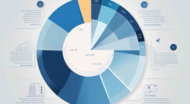 Moderne digitale Illustration eines blauen Kreisdiagramms zur Darstellung der Gewinnausschüttung GmbH Steuer mit hervorgehobenen Steuerprozentsätzen in verschiedenen Diagrammabschnitten.