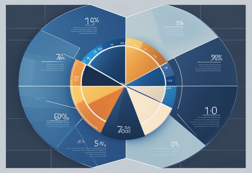 Moderne digitale Illustration eines Kuchendiagramms in Blau, das die Gewinnausschüttung GmbH Steuer mit verschiedenen Steuerprozentsätzen aufzeigt.